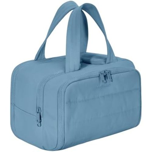BAGSMART Travel Toiletry Bag, Puffy Toiletry Bag for Women, Wide-open toiletry bags for traveling, Large Travel Cosmetic Makeup Bag Organizer for Accessories,Toiletrie (Steel Blue)