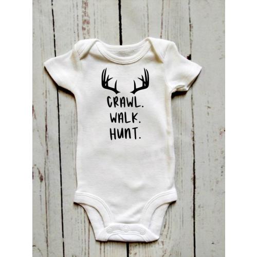 Crawl. Walk. Hunt Onesie Bodysuit * Gerber Onesie Brand * Hunting Buddy * Baby Shower Gift * Funny Outfit * Graphic Shirt * New Baby Present