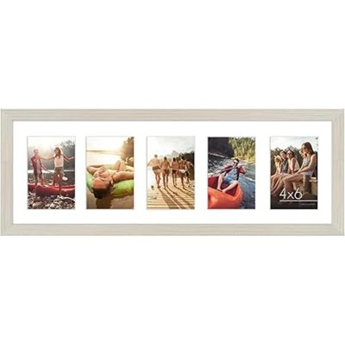 Americanflat 4x6 Collage Picture Frame with Shatter-Resistant Glass - Fits Five 4x6 Photos or Use as One 8x24 Picture Frame - Signature Collection - Collage Frames for Wall Display - Light Wood