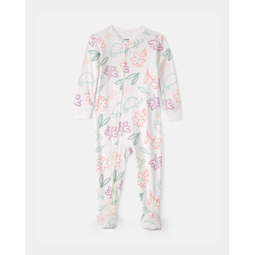 18 Months, Baby Girl Floral 100% Cotton Snug Fit 1-Piece Pajama Set - White | Carter's
