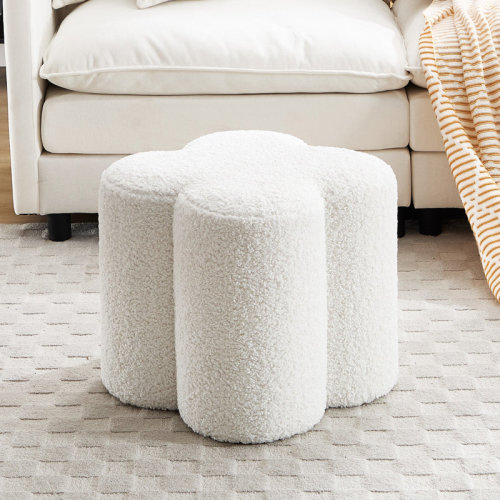 Ebern Designs Leiani 18.5" Wide Boulce/Velvet/Linen Upholstered Ottoman & Reviews | Wayfair