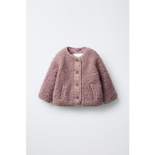 LINED FLEECE COAT WITH FLOWERS - Magenta | ZARA United States