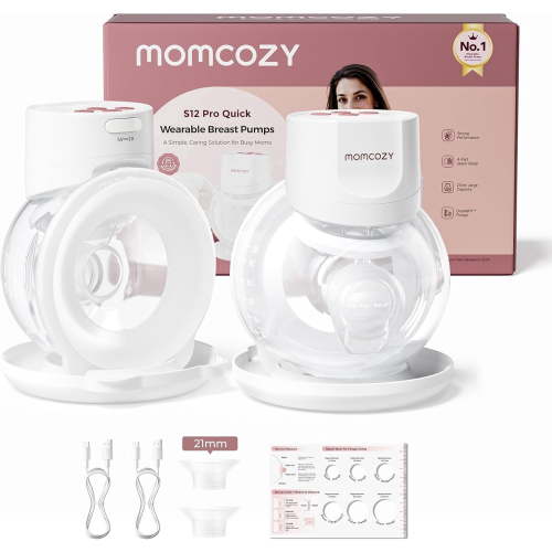 Momcozy Breast Pump S12 Pro Quick, Hands-Free Wearable & Wireless Pump, with DoubleFit Hybrid Flange, 3 Modes & 9 Levels Electric Pump Portable, Smart Display, 24mm Flange, 1 Count, Cozy White
