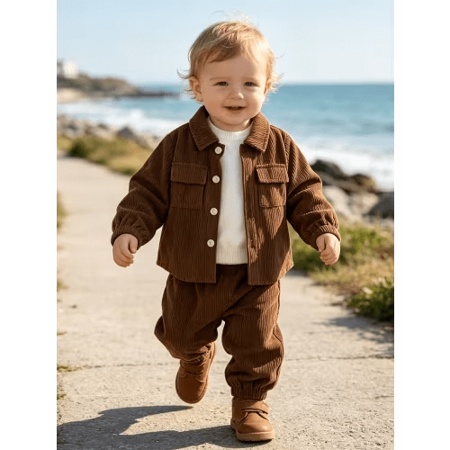 2pcs set boys corduroy textured long sleeve button shirt - Temu