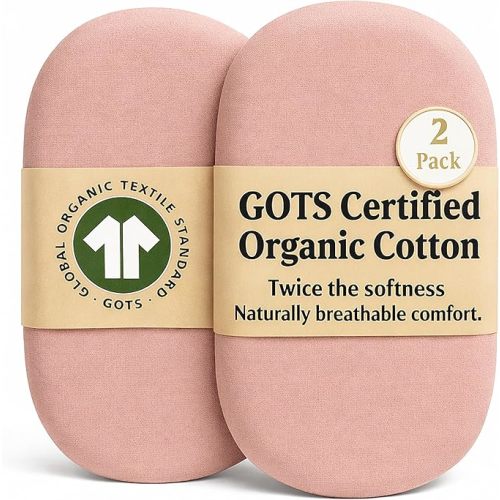 Bunnyjik GOTS Organic Bassinet Sheets Compatible with Halo Bassinest Swivel Sleeper, Fits (32–33" x 16") Including Similar Narrow mattresses. Oval/Rectangle Pads, Premium Weight Turkish Cotton