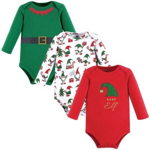Hudson Baby Infant Baby Cotton Long-Sleeve Bodysuits 3-Pack, Elf, 0-3 Months
