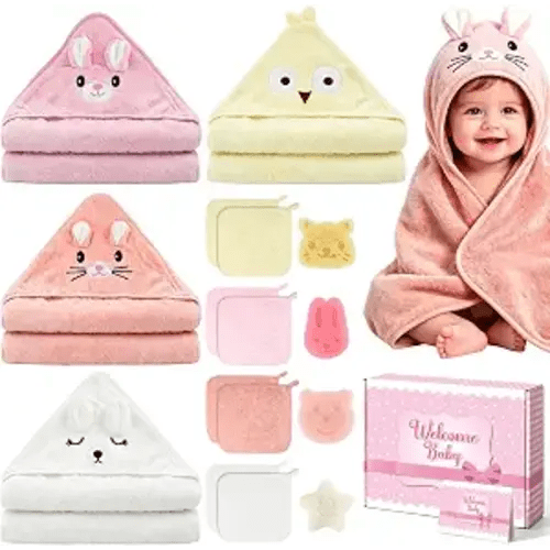 16 PCS Baby Bath Towels for Infants Toddlers, Absorbent Hooded Baby Towels