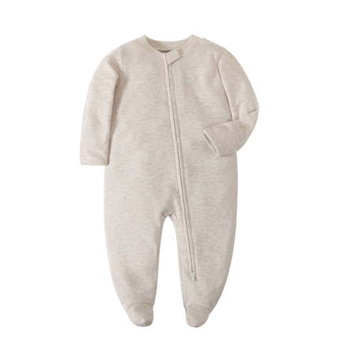 Infant Girl Bodysuits Long Sleeve Zip up Round Neck Solid Color Footed Warm Jumpsuit Romper Clothes for Infant Gray 6M