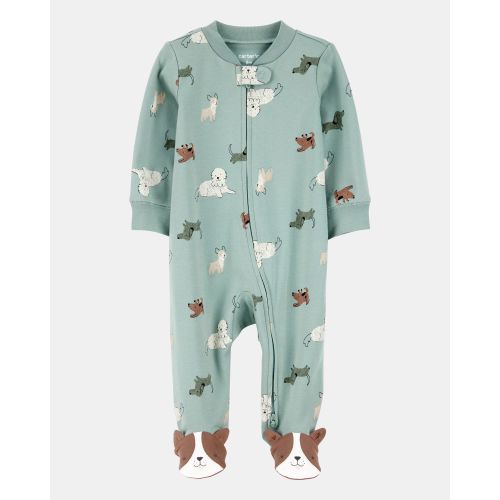 Size: 3mo Baby Boy Dog Print 2-Way Zip Cotton Sleep & Play Pajamas - Green | Carter's