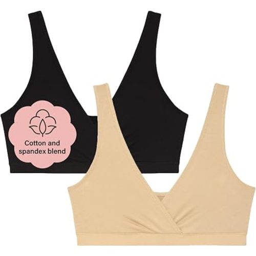 Motherhood Maternity Women's Soft Cotton Spandex Wrap Front Maternity & Nursing Sleep Bralette Bra S-3x