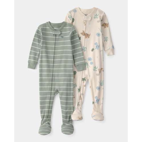 Baby 2-Pack Dinosaur Striped Snug Fit 1-Piece Pajama - Green/Cream | Carter's