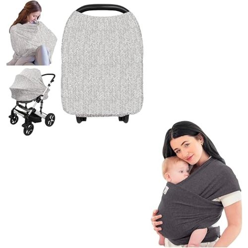 KeaBabies Car Seat Cover for Babies and KeaBabies Baby Wrap Carrier - Nursing Cover, All in 1 Original Breathable Baby Sling, Baby Car Seat Cover, Lightweight,Hands Free Baby Carrier Sling