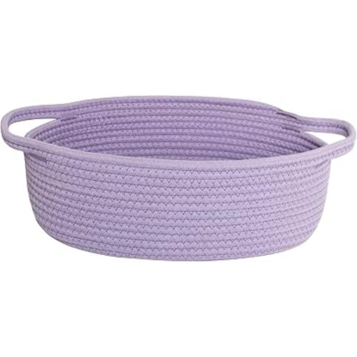 Basket for Gifts Empty, 13"x 9"x 5" Small Purple Woven Rope Bin, Gift Basket Empty, Kids Dog Cat Toy Bin Box, Cute Baby Nursery Organizer, Decorative Storage with Handles, Purple Room Decor