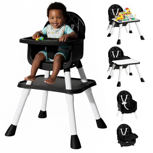 UNISWAN 6 in 1 Baby High Chair, Convertible Highchair for Babies and Toddlers (Black)