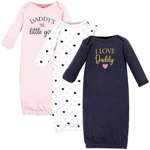 Hudson Baby Infant Girl Cotton Gowns, Girl Daddy Pink Navy, Preemie-Newborn
