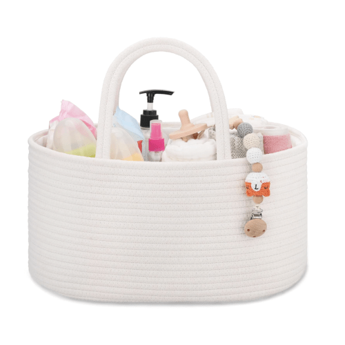 COMSE Baby Diaper Caddy Organizer, Car Caddy, Diaper Change Organizer, Gift Baskets Empty, Portable Tote Bag with Divider, Baby Shower Gifts Newborn Essentials Registry Must Have, White