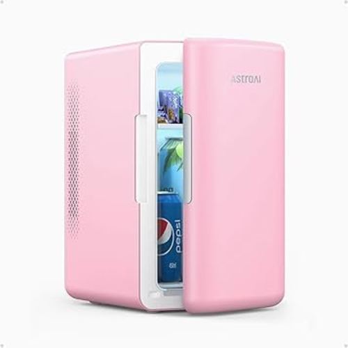 AstroAI Mini Fridge 2.0 Gen, 6 Liter/8 Cans Makeup Skincare Fridge 110V AC/ 12V DC Portable Thermoelectric Cooler and Warmer Little Tiny Fridge for Bedroom, Beverage (Blush Pink)