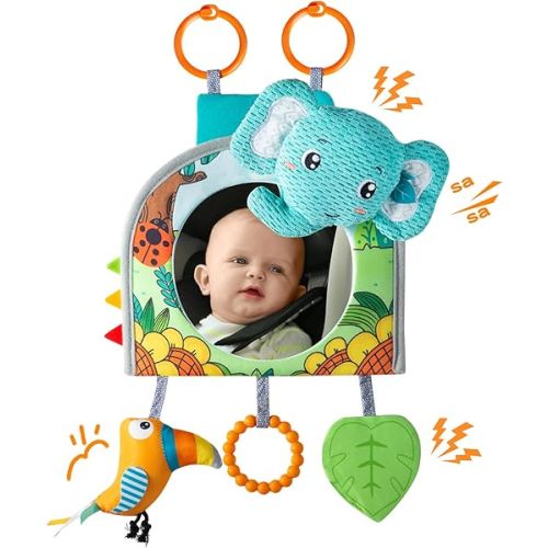 Car Seat Toy, Baby Car Mirror for Rear Facing, Travel Baby Activity Center with Hanging Engaging Toys for Infants Babies 0-6-12-18 Months Boy Girl