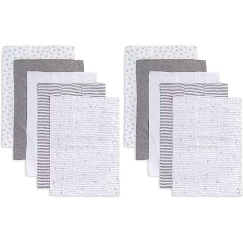 Burts Bees Baby Infant Burp Cloths, 100% Organic Cotton Extra Absorbent Soft Fabric Drool Cloths, 5-Pack Newborn Must-Have Essential Large Burping Cloths, One Size 17 x 11.75 Inches