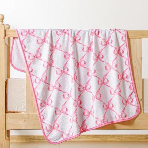 Breling Baby Blanket with Pink Bow Soft Flannel Swaddle Blanket for Girls 30 x 40 Inch Cute Coquette Throw Crib Receiving Blankets Gifts for Infant Toddler Beds Sleeping Nursery Baby Shower