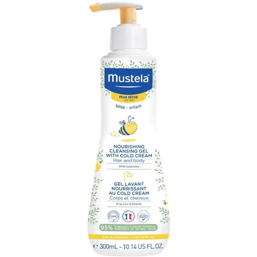 Mustela Baby Nourishing Cleansing Gel – Hair & Body Wash for Dry Skin - with Natural Avocado, Cold Cream & Beeswax - 10.14 fl. oz.