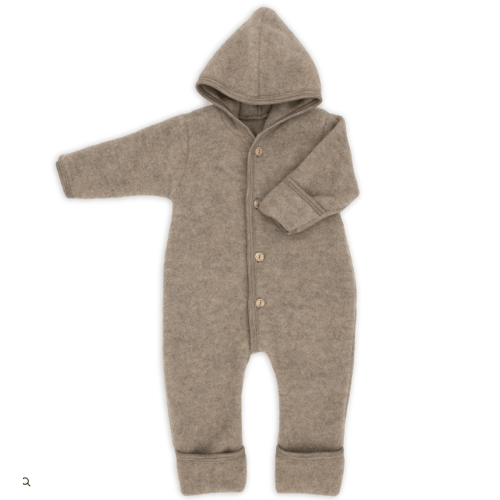 Hooded wool fleece overall, Walnut Melange (3-6 month)
