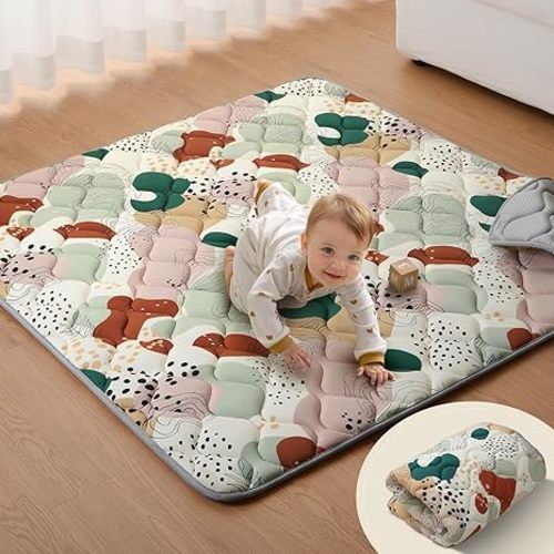 Blissful Diary Baby Play Mats for Floor, 50x50 Inch Crawling Mat for Playpen, Thick Padding Foam Playmats for Babies and Toddlers, Modern Abstract