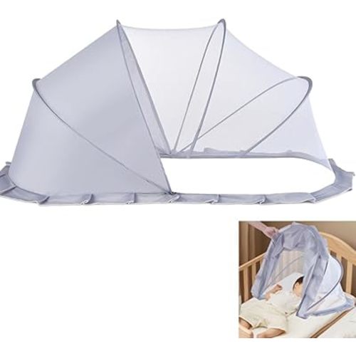 Folding Crib Net Mosquito Net for Baby – Kids Mosquito Netting Mesh Crib Canopy, Crib Blackout Cover with Shade Cover for Toddler Sleeping Outdoors, Travel Portable Baby Bed Tent, Grey, 36x22inch
