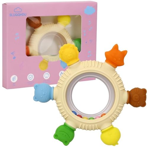 Baby Teething Toys for 0-6 Months,Babies Rattle Teether Sensory Toy for Baby 6-12 Months,Ring Teether Infant Toys for Babies 0-24Months,BPA Free Babys Chew Toys Newborn Infant Toys Gifts