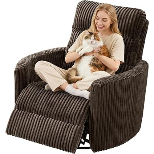 GRAINELL Oversize Power Swivel Recliner, 40in Wide Electric Glider Rocking Chair with Headrest Adjustment, USB Port, 270° Swivel, Rock 30°– for Living Room, Nursery, Golden Brown(5"7' to 6"1' Height)