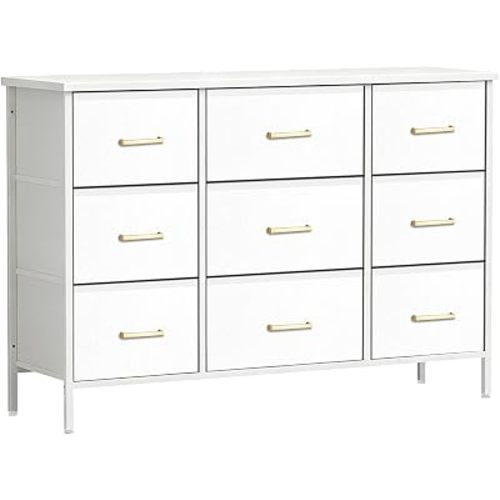 VASICAR 43.3'' Wide TV Stand with 9 Drawers White Dressers for Kids Bedroom