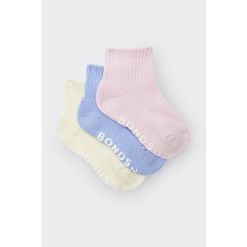 Bonds Baby Logo Cushioned Solid Colours Quarter Crew 3 Pack | Baby Socks | RXGX3N
