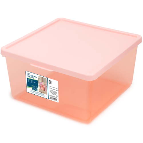 Your Zone Kids Medium Tinted Clear Plastic Stacking Storage Bin with Lid, Pink, 12 in x 12.4 in x 6.3 in