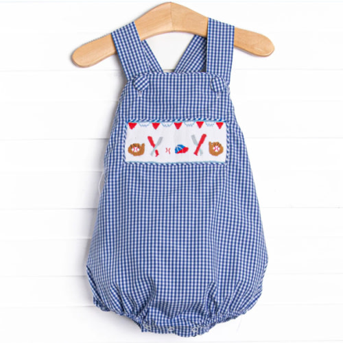 Slugger Season Smocked Bubble, Blue – Stitchy Fish