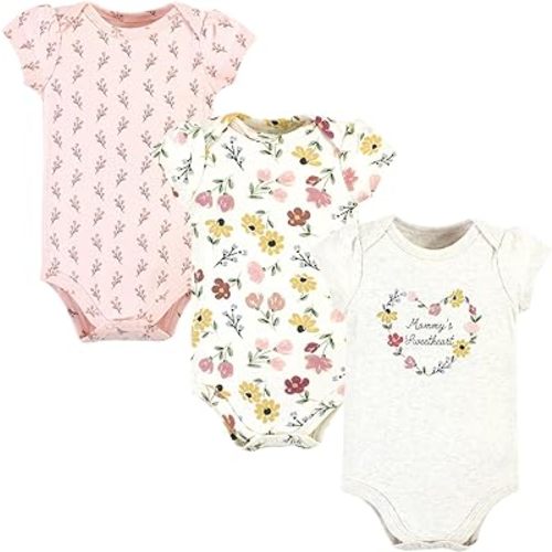 Newborn Hudson Baby Cotton Short Sleeve Bodysuits, 3 Pack Shirt