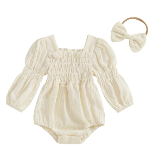 Lantern Sleeve Muslin Romper
