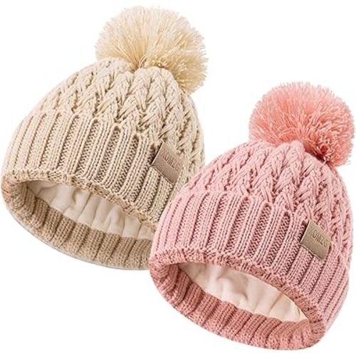 Baby Beanie Hats with 2-Pack,Warm Winter Hats for Boys and Girls,Infant Fleece Lined Toddler Baby Hats for 0-36 Month