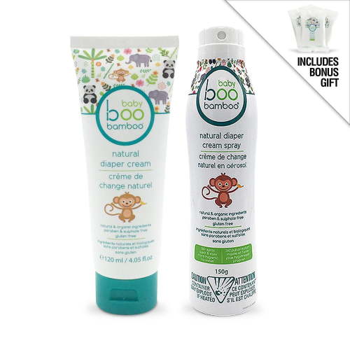 Baby Boo Bamboo All Natural 2pc Diaper Cream Lotion & Spray Set + Bonus Gift- 3x Baby Travel Wipes