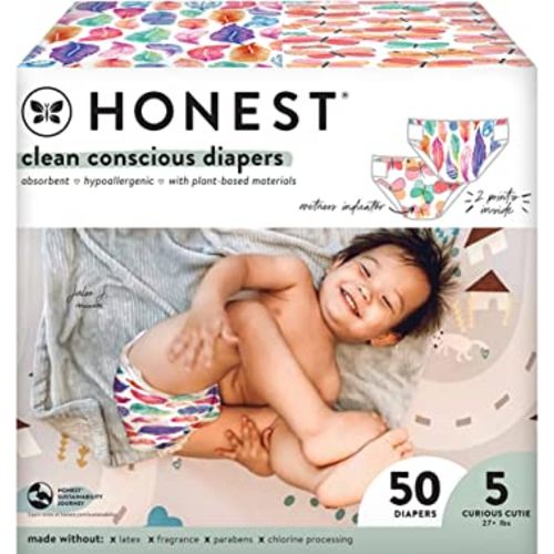 The Honest Company Clean Conscious Disposable Diapers - Wingin It + Catching Rainbows, Size 5, 44 Count