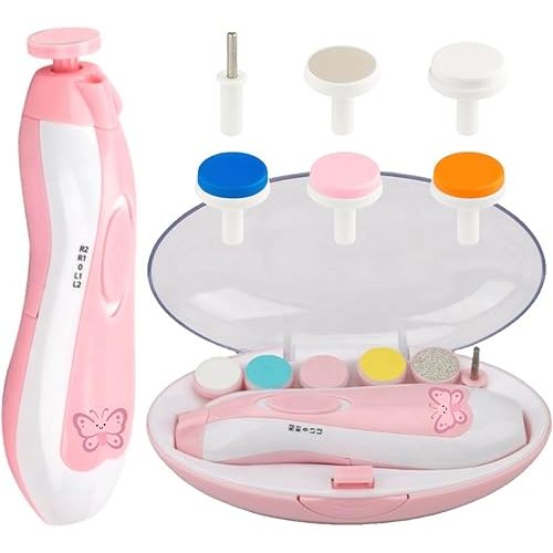 Safe Baby Nail Trimmer – Quiet & Safe Nail File for Newborn, Infant & Toddler – Cute Bear, Lion & Butterfly Design – Painless, Safe, and Electric for Baby Boy or Girl – Blue & Pink (Butterfly)