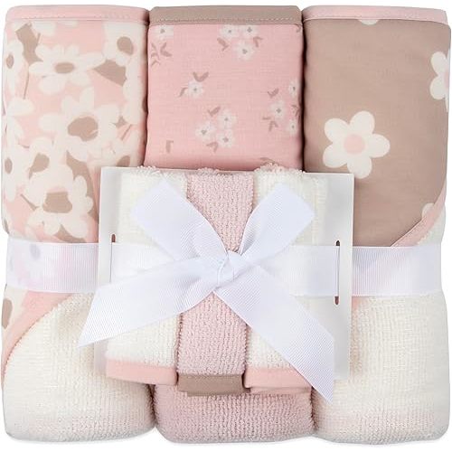 Jessica Simpson 6 Piece Printed Hooded Bath Towel and Washcloth Set for Infant, Newborns and Toddlers 3 – 24 Months for Bath Time, Showers, Lounge, Beach and Pool