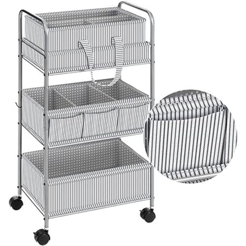 WILLBOND 2in1 Baby Diaper Caddy Organizer Cart, 3 Tier Large Capacity Metal Utility Bedside Rolling Cart with Divider for Newborn Registry Nursery Essential Must Have Gift Baby Shower Bedroom(Gray)