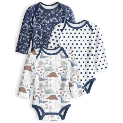 Yoofoss Baby Bodysuits 100% Organic Cotton Long Sleeve for Boy Girl 3 Pack