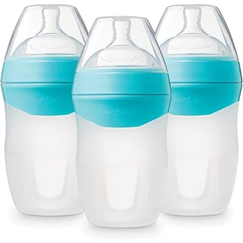 Tiny Twinkle Silicone Baby Bottle with Comfort Grip and Soft Flexible Nipple - Squeezably Soft Baby Bottles for Newborn and Up (Mint, 8 Ounce - 3 Pack)
