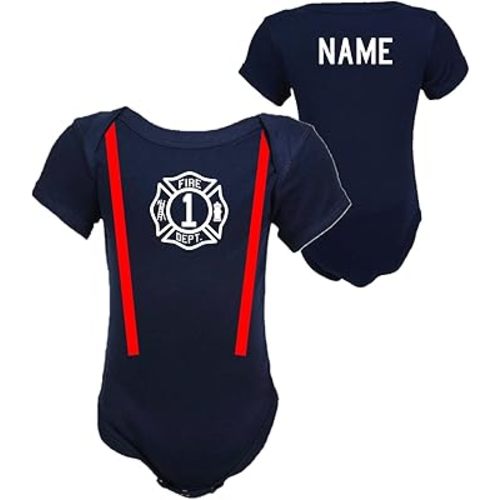 Firefighter Birthday Maltese Cross Personalized Navy Baby Bodysuit Only
