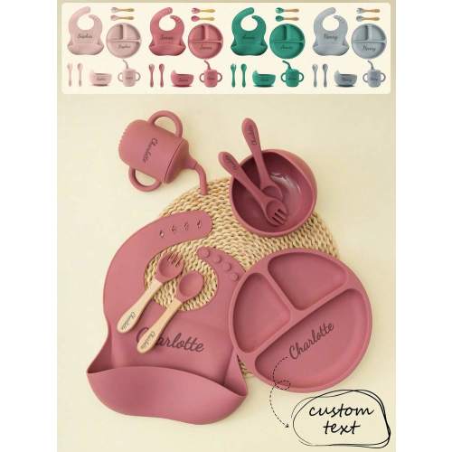 1pc/2PCS/8PCS Custom Baby Tableware Print On Demand Baby Bowl Plate Dishes Personalized Customization Name Baby Bib Soft Baby Spoons And Forks Solid Color Baby Sippy Cup, Son, Daughter | SHEIN USA