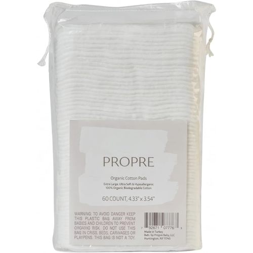 Baby XL Premium European Style 100% Organic Cotton Pads – GOTS Certified, Dry Wipes – Ultra-Thick & Lint-Free for Sensitive Skin, for Diaper Changes and Make up Removal (60ct)