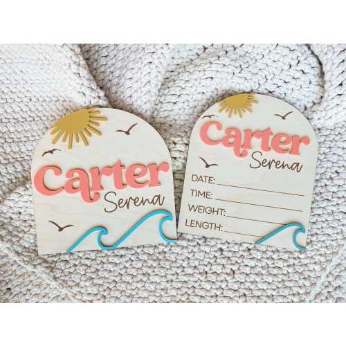 Ocean Theme Birth Stats Sign: Surfboard Nursery Decor