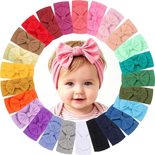 ALinmo 25PCS Baby Nylon Headbands Soft Baby Headbands with Hair Bows