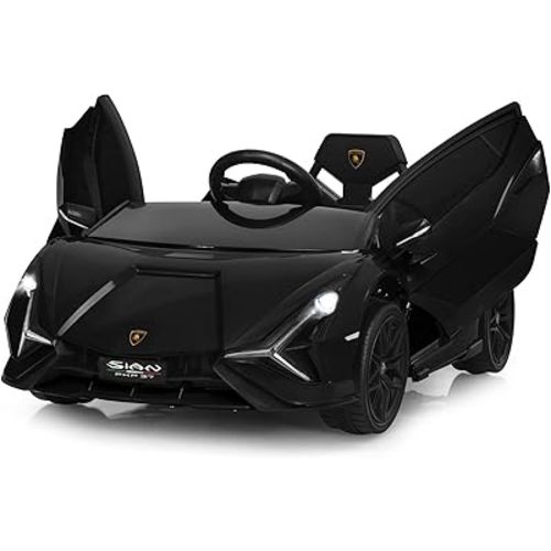 INFANS 12V Licensed Lamborghini Sian Kids Ride On Car with Parent Remote Control, Spring Suspension, MP3 Player, Electric Toy Roadster Carbon Fiber Textured for Toddler (Black)